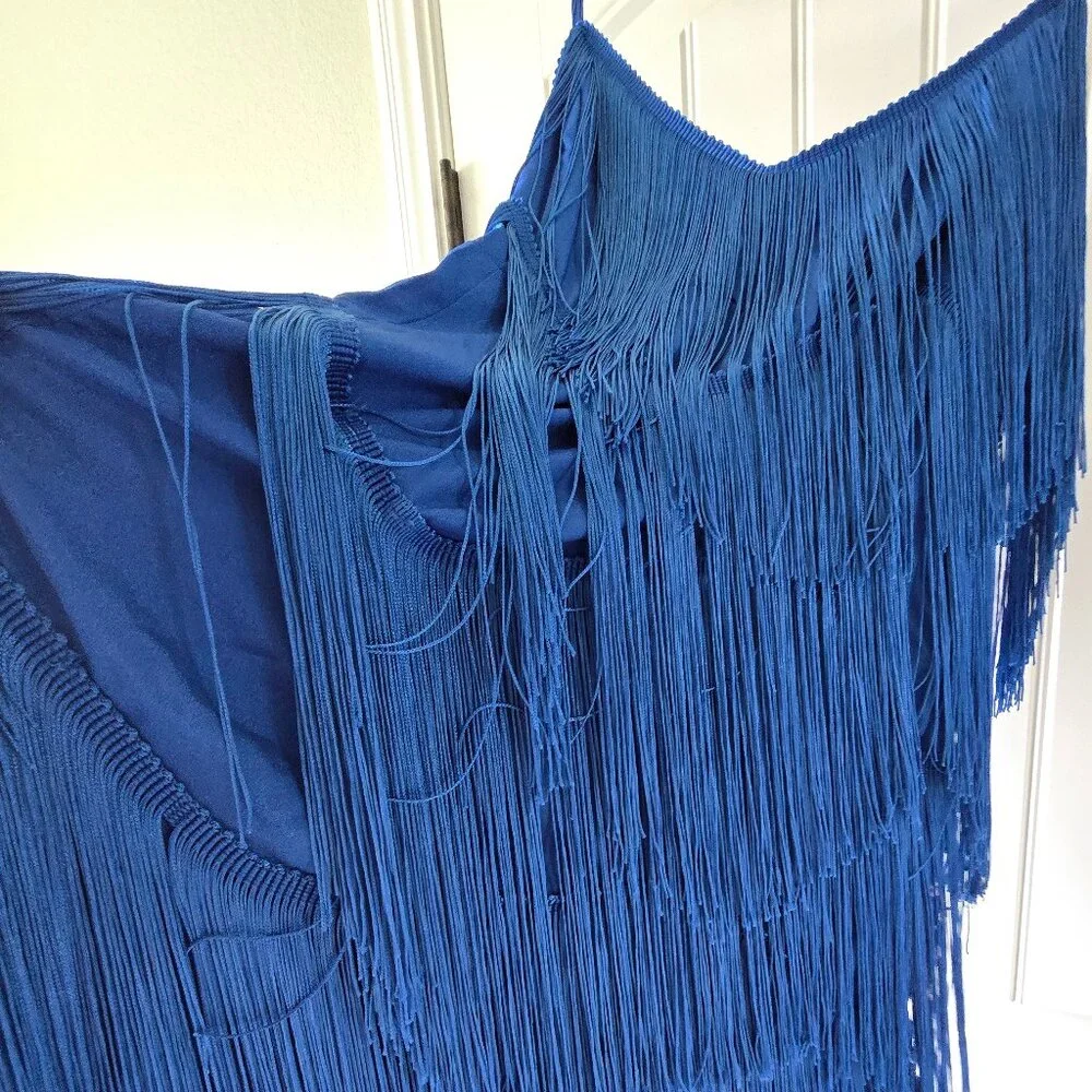 Showpo Siofra Mini Dress Blue Zig Zag Fringe Tassel Party Festival US 14 / EU 46 - Picture 15 of 16